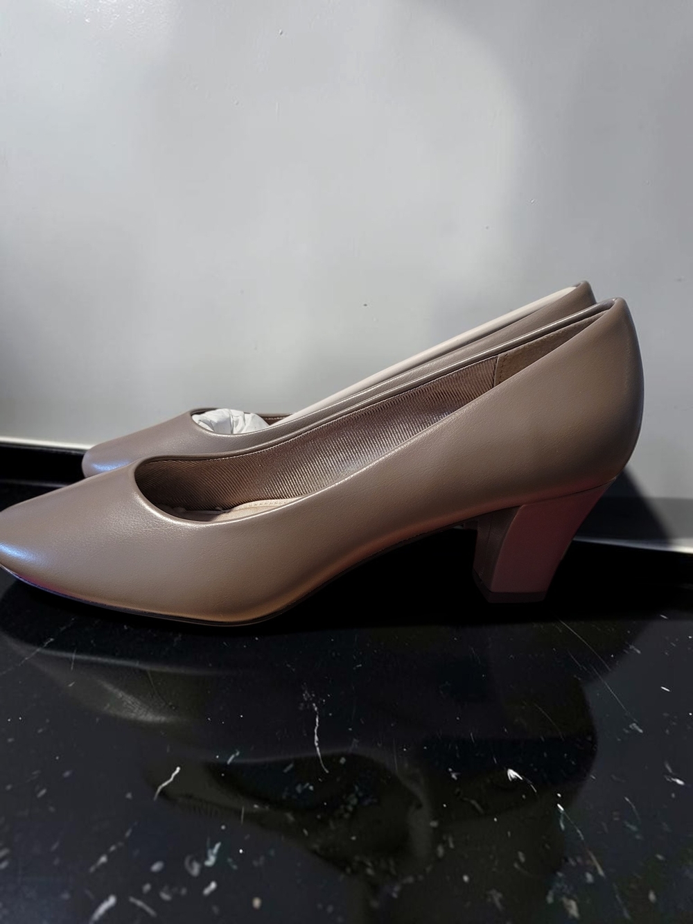 easy street Taupe Mid Block Heel Pumps